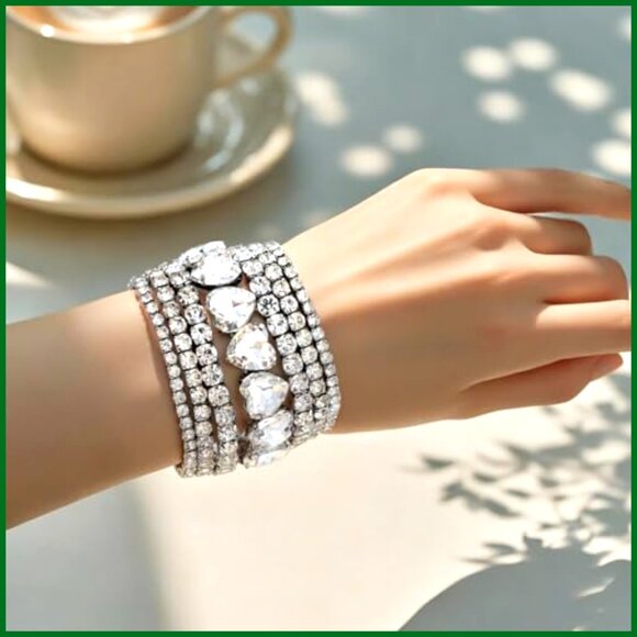 7PCS Stackable Tennis Bracelets Set with Sparkling Rhinestones - Picture 3 of 5